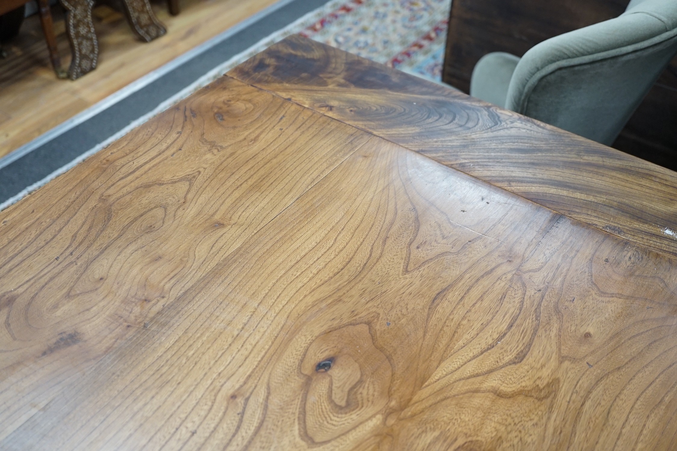 A Victorian style rectangular elm farmhouse table, length 272cm, depth 87cm, height 78cm